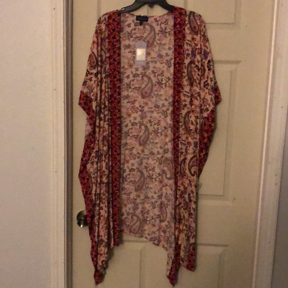 Open front floral print shawl